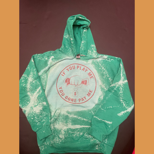 Green Bleached Hoodie With Red Logo