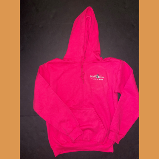 Hot Pink Hoodie With White Embroidered Logo