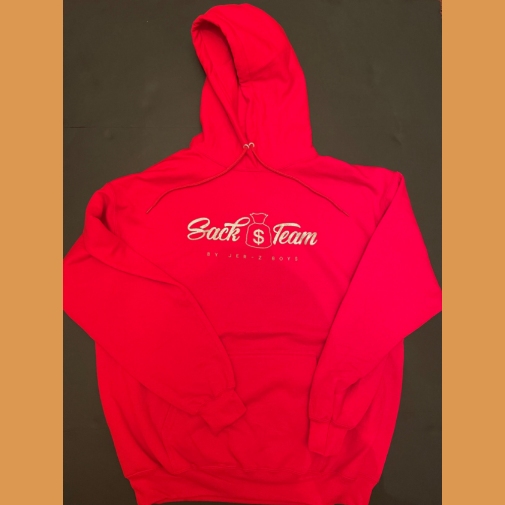 Red Hoodie With Silver Ink